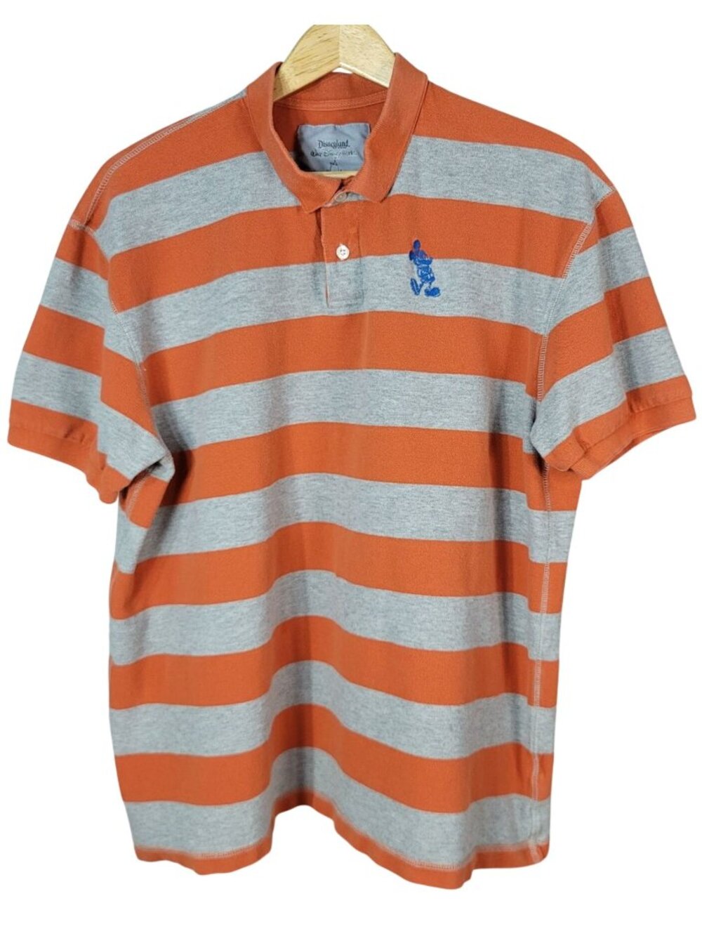 Disneyland Resort Mens Polo Golf Shirt Gray XL Orange Stripe Short Sleeve Cotton